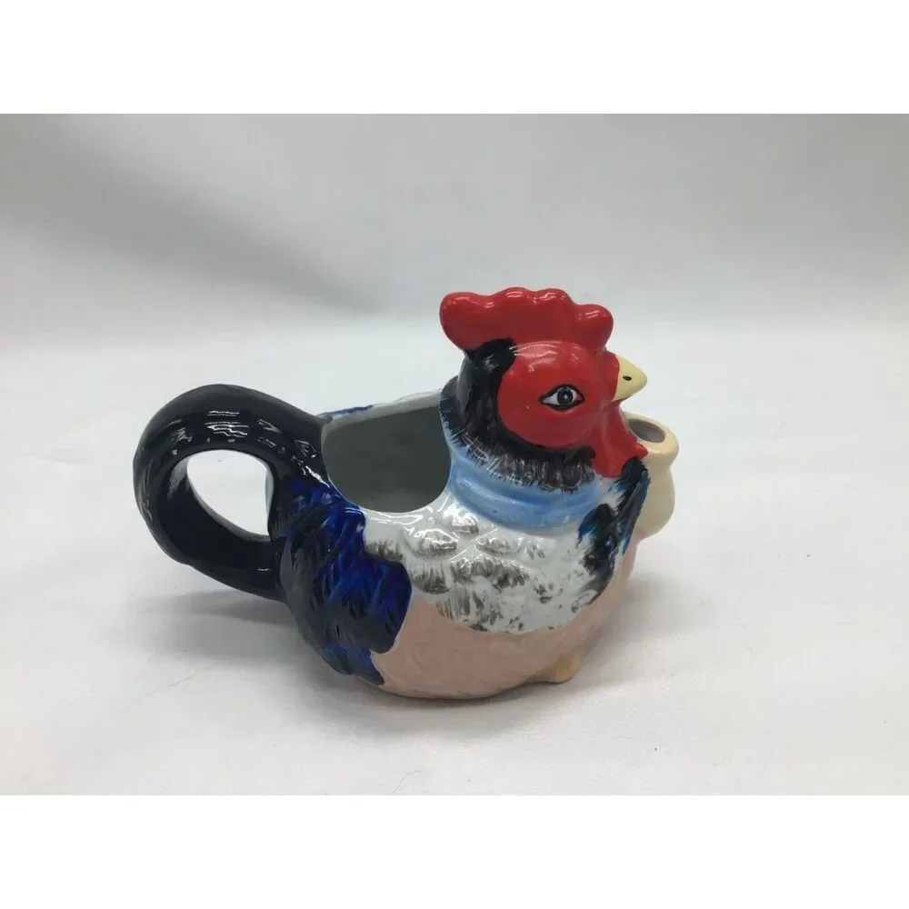 Ceramic Chicken Creamer Sugar Bowl Hand Painted Vintage Cottage Kitchy Farmhouse - Picture 4 of 14